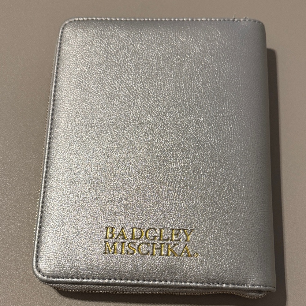 Badgley Mischka Metallic Silver Zippered Notebook /Journal Cover
